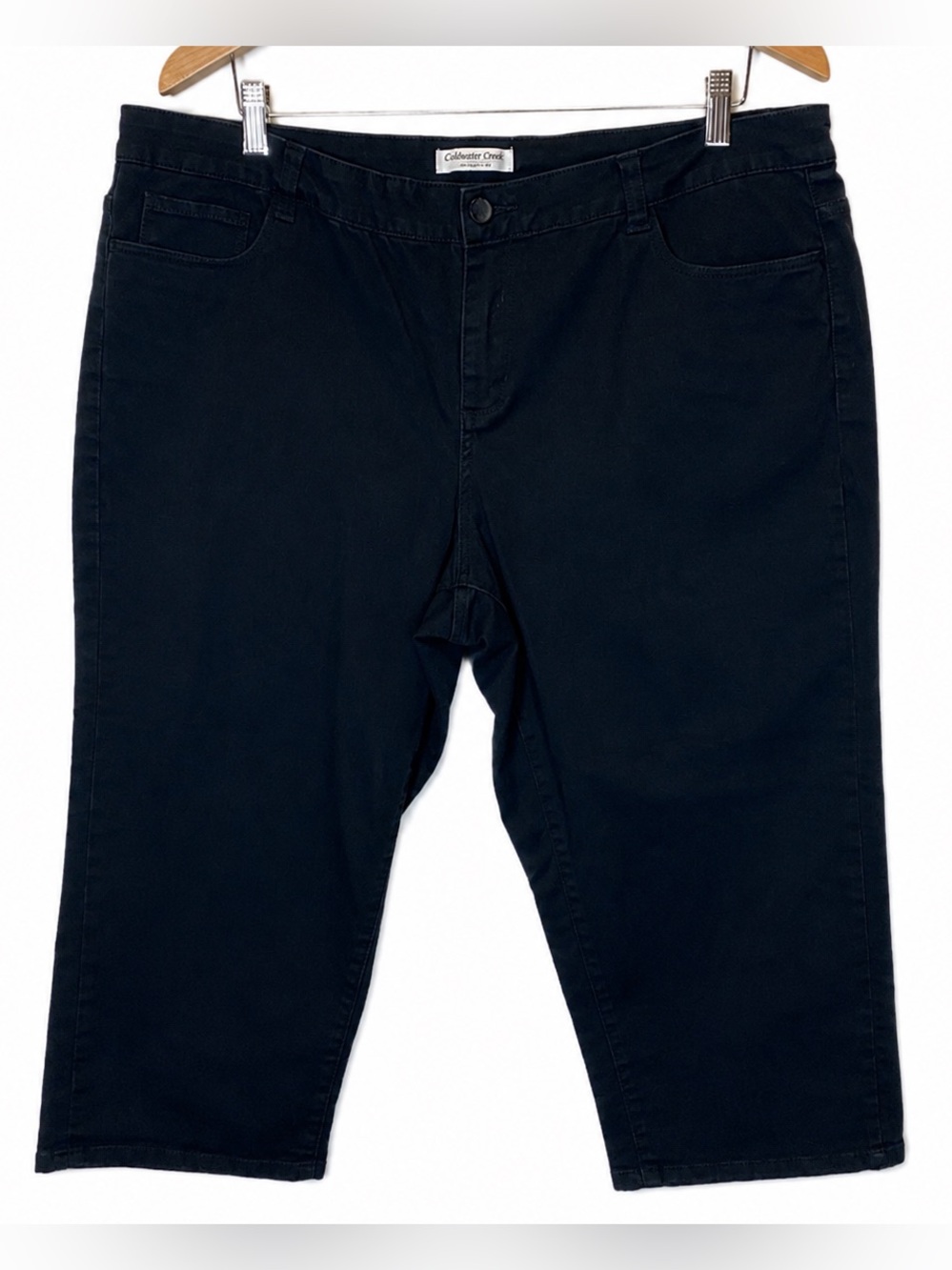Coldwater Creek Sz 16 Natural Fit Black Cropped Pants Denim EUC